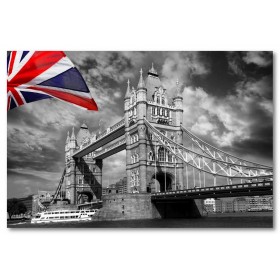 Αφίσα (Αγγλία, Λονδίνο, σύννεφα, tower bridge, Τάμεσης, σημαία)
